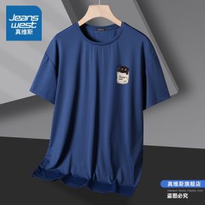 Jeanswest Mens Ice Silk T-shirt Summer New Loose Fit round Neck Sporty Breathable Cool Feeling Short Sleeve Casual Top