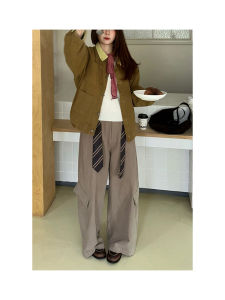 VOUSALME Vintage Loose Womens Pants with Big Pockets Straight Leg Casual Wide Leg Long Trousers Autumn Fashion Ladies Clothing
