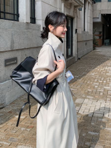 Beige Long Womens Coat British Style Simple Design High-End Feel Commute Korean Version Loose Fit Online Exclusive Polyester Fiber