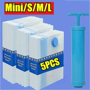 1-5pcs Vacuum Compression Bags Includes 1 Manual Pump Storage Bags for Clothes Portable Plastic Travel Bags Suitable