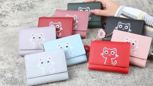 [🔥PROMO HOT🔥] SS Fashion Cute Cartoon Cat Pattern Short Purse PU Leather Girls Small Fold Over Wallet Dompet Wanita