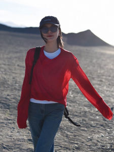 สีแดง หลวม ผู้หญิง โอเวอร์ไซส์ เสื้อยืด สไตล์เกาหลี เสื้อคลุมเครื่องปรับอากาศ ป้องกันแสงแดด ระบายอากาศได้ดี ฤดูร้อน แฟชั่น เสื้อท่อนบน