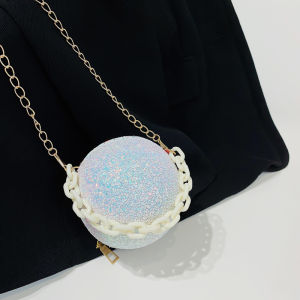 Chicฤดูร้อน 2022 ใหม่ผู้หญิงMiniรอบกระเป๋าSequinsอเนกประสงค์อะคริลิคกระเป๋าถือLink Chain Crossbody Satchel