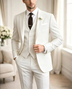 Tailor Made Coffee Men’s Suits 3 Pieces Elegant Business Outfit Prom Formal Wear Jacket+Vest+Pant