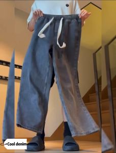 CYD กางเกงยีนส์ผู้ชายทรงลุง ทรง Wide Leg สีเข้ม ทรงเดิม ไซส์ M-3XL