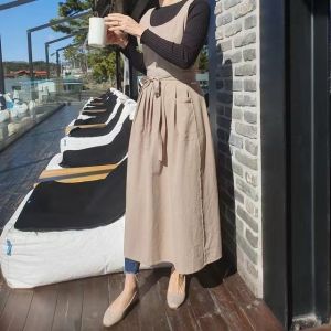 plus Size Mid-Length Dress round Neck Front-Back Two-Piece Slit Design Belted Apron Large Size Increased Popular Blogger Style