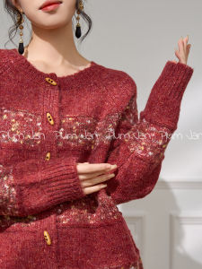 PlumJan | Áo Cardigan Knit Vintage Màu Đỏ Fair Isle