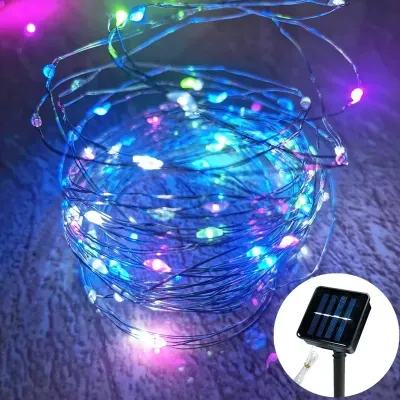กลางแจ้งพลังงานแสงอาทิตย์ String Light LED Fairy Garland ทองแดงสายไฟสวน YARD งานแต่งงานโคมไฟตกแต่งคริสต์มาส 8 โหมด