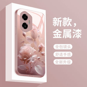 Luxury Fashion Liquid Glass Phone Case for Honor 300 Rose Pattern Full Cover Lens Protection Shockproof Simple Creative Womens Style