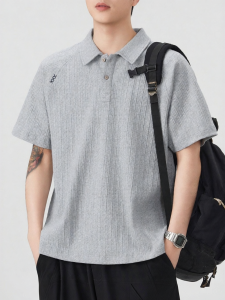 Wood soon | Vintage Texture Stripe Short Sleeve Loose Collar Polo Shirt