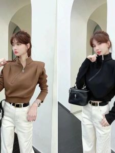 Kaka เสื้อสเวตเตอร์ผ้าฝ้ายอวกาศคอตั้งออกแบบพิเศษแนวสตรีทสไตล์อเมริกันของแท้จากเว็บไซต์ทางการของผู้หญิงเสื้อซิปเฉียงสำหรับผู้หญิง