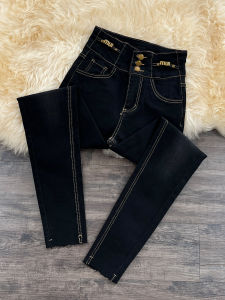 High Waist Fleece Lined Slim Fit Womens Jeans Casual Style Cotton Stretch Denim Black Color Pencil Pants Wear Resistant