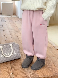 Ambbkids-Quần Dài Thể Thao Lông Cừu Siêu Dày Dặn 350g Bo Gấu Dáng Thụng Ấm Áp Cho Bé Trai Bé Gái Mùa Đông 2025