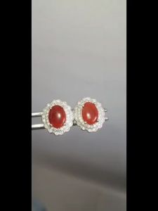 J282 ต่างหูหยกแดงอมน้ำตาล เจไดท์ Type A