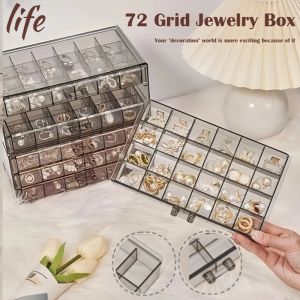 Acrylic 72 Grid Transparent Jewellery Box 3 Layers Jewelry Organizer Box Earrings Storage Box