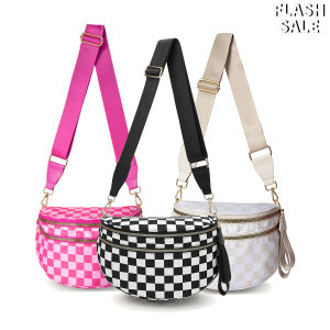 DOYOGI Black and White Checkered Spacious Bum Bag Crossbody Bags for Women Nylon Travel essentials Mommy Bag Diaper Bag for Mom