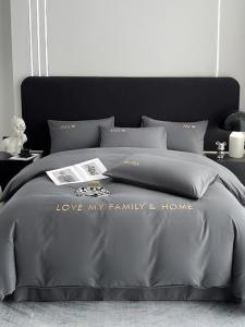 Pure Cotton Embroidered Bedding Three-Piece Set Single Dormitory Quilt Coverlet Pillowcase Duvet Cover Solid Color Simple Style