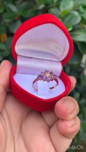 ชุบทองพิ้งค์โกลด์ แหวนพลอยอเมทิสต์แท้ (52-6 US) พร้อมใบรับประกัน เพชรรัสเซีย สกรีนส์ส์ สินค้าส่งในกล่องเครื่องประดับ