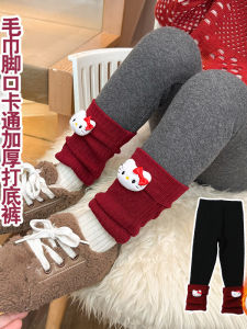 Girls Fleece Lined Tights Grey with Skirt Autumn Winter Childrens Integrated Velvet Warm Long Pants Towel Foot Opening