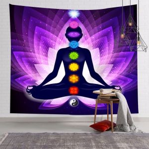 VIKAMA Chakra Yoga Meditation Tapestry Spiritual Lotus Mandala Wall Hanging Boho Aesthetic Decor for Dorm Bedroom Yoga Studio