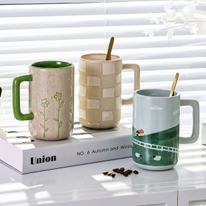 RONGYAOSHICHUANG | Hand-painted Ceramic Mug 500ml Large Capacity Office Cup Nordic Ins Style