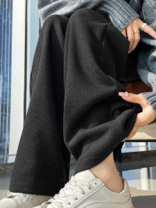 กางเกงขายาวทรงหลวมเอวสูงผ้าขนสัตว์ผสมอะซิเตทสำหรับผู้หญิงในฤดูใบไม้ร่วงและฤดูหนาว กางเกงขายาวทรงหลวมแบบลำลอง