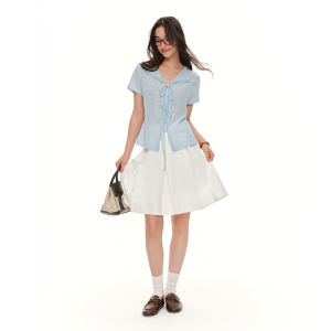 DUSHU | French Style Tie-front Relaxed Fit Linen Custom-fit Shirt
