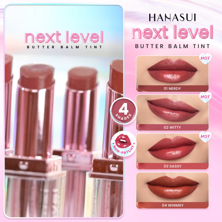 【New Product】Hanasui Next Level Butter Balm Tint - Color Butter Balm Tinted Lip Balm Melembabkan & Mencerahkan Bibir Lightweight & Cover Bibir Gelap Beauty Hyper Gloss Lip Balm