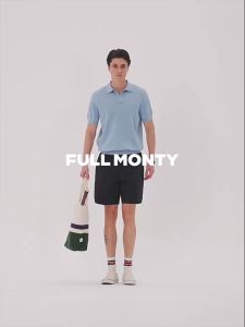 Causal V-Neck Knit Straight Shoulder Polo Shirt Light Blue