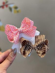 Cute Plaid Butterfly Knot Full Wrap Cloth Children Hair Clips Girls Baby Edge Hair Clips Princess Top Hair Accessories