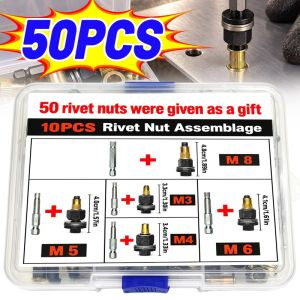 Carbon Steel Rivet Nut Kit Hex Shank Drill Attachment M3-M8 Automotive Hardware Repair Tools Sheet Metal Thread Insert Riveting