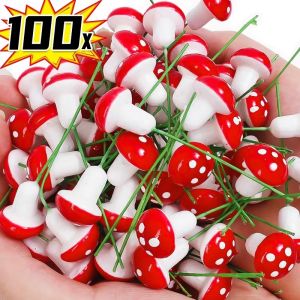 100Pcs Miniatures Artificial Foam Mushroom Garden Fairy Bonsai Plant Pot Mini Mushroom Resin Craft Decor For DIY Micro Decor