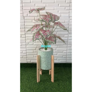 Pohon Artificial Tanaman Hias Calladium Pink X18 Semilatex Pot Terracota Slinder Hijau Standing Kayu Dekorasi Kantor Aesthetic
