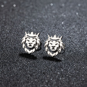 1Piar Fashion Stainless Steel Hollow Crown Lion Animal Stud Earrings for Men Women Punk Animal Jewelry Earrings 478