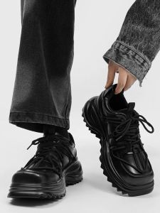 Parisian Original Dad Shoes Mens Thick Bottom Derby รองเท้าผ้าใบ ลำลอง ผูกเชือก Round Toe Rubber Outsole อ่อนเยาว์ อินเทรนด์ รองเท้า