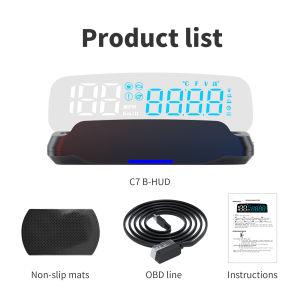 RYSJM | C7B OBD HUD Smart Head Up Display LED Gauge Speedometer Water Temperature Voltage Speed KMH MPH RPM Display For Gasoline Vehicle