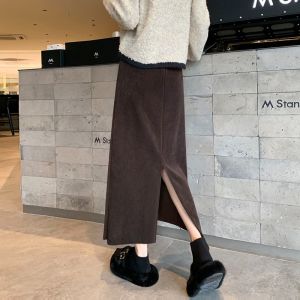 Corduroy Skirt Fall and Winter Women 2024 New Arrival A- line Elastic High Waist Slimming Mid Length Long Length Bodycon Dress Small