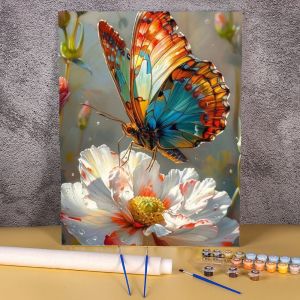 Paint By Numbers Flowers On Canvas Original Gifts Handmade Paint Kit Butterfly Color Markers Wall Art Picture For Bedroom Decor