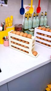 Egg Dispenser Automatically Rolling Egg Storage Box Container 4 Tier Rolling Egg Organizer Kotak Simpanan Telu