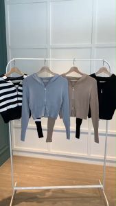 BL20781 Hoodie Double Zipper Knit Blouse