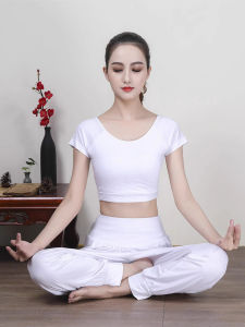ชุดโยคะโมดอลฤดูร้อนใหม่สำหรับผู้หญิง ทรงหลวม เสื้อแขนสั้นเซ็กซี่ กางเกงทรงโคมไฟกระชับสัดส่วน ชุดโยคะแฟชั่น