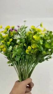 Buce Mini Cabang 5 Artificial - Ekaliptus Gerigi atau Serrated Eucalyptus Tangkai Tanaman Rumput Daun Rumput Plastik pemanis Rangkaian Bunga untuk  Dekorasi Wedding atau Dekorasi Pelaminan dan Dekorasi Cafe Rumah Import Premium Termurah Artifisial