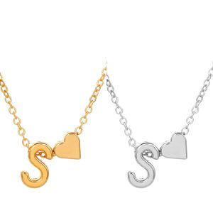 New Fashion Tiny Heart Dainty Initial Necklace Gold Silver Color Letter Name Choker Necklace for Women Pendant Jewelry Gifts