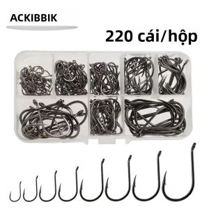 Ackibbik 220 Chiếc Móc Câu Bộ Kích Thước Lớn Thép Không Gỉ Không Barb Fishhooks Cho Nematode Nước Ngọt Mồi Mềm Jig Kích Thước 22-14