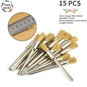 LIANKAI 15 PCS 5mm Brass Wire Brush Rotary Tools Wire Wheel Polising Brushes For Power Drill Tool Metal Rust Removal Brush Set