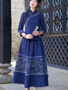 Republic of China Style Improved Cheongsam Top Chinese Tang Costume Female Plus Size Spring & Fall Retro Han Chinese Clothing National Style Cotton Tea Clothes Suit