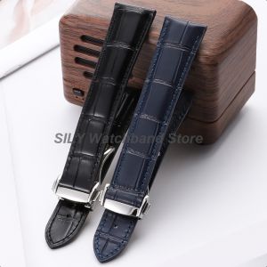 19mm 20mm 21mm 22mm Men Women Universal Genuine Leather Strap Calfskin Watch Band Butterfly Buckle Bracelet Smartwatch Wristbelt