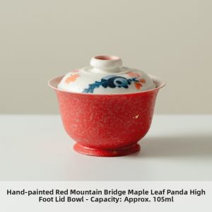TUOTU | Red New Chinese Teaware Bowl Hand-painted Maple Leaf Panda