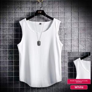 Pure Cotton T-Shirt Vest Mens Summer Loose Waistcoat Men Sleeveless Short Sleeve Sports Fitness Basketball Ins Trendy Plus Size