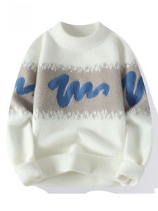 ROMON | Áo len dệt kim cổ tròn dày dặn rộng rãi thời trang mùa đông cho nam Áo sơ mi lót lông cừu thường ngày thoải mái thoáng khí